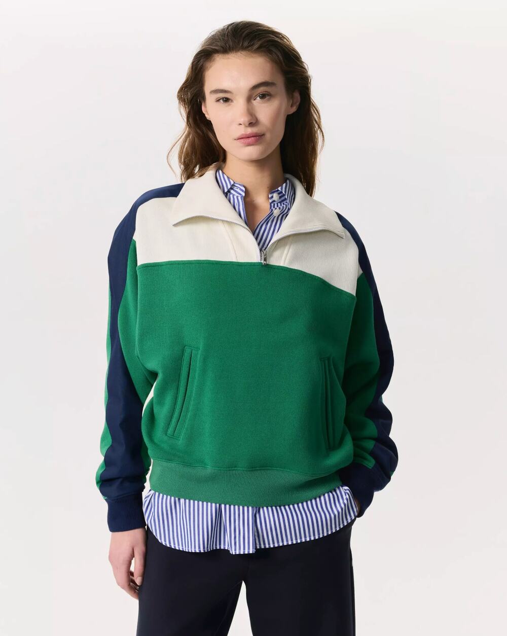 Rag & Bone Green Colorblock Vintage Terry Half-Zip Sweatshirt Sweater Large